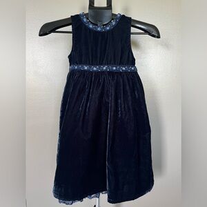 April Cornell Navy Blue Velvet Dress Girl’s Size 5/6 Floral Accents Button Close